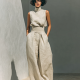 Maria – Conjunto minimalista de algodón y lino con top y pantalones anchos
