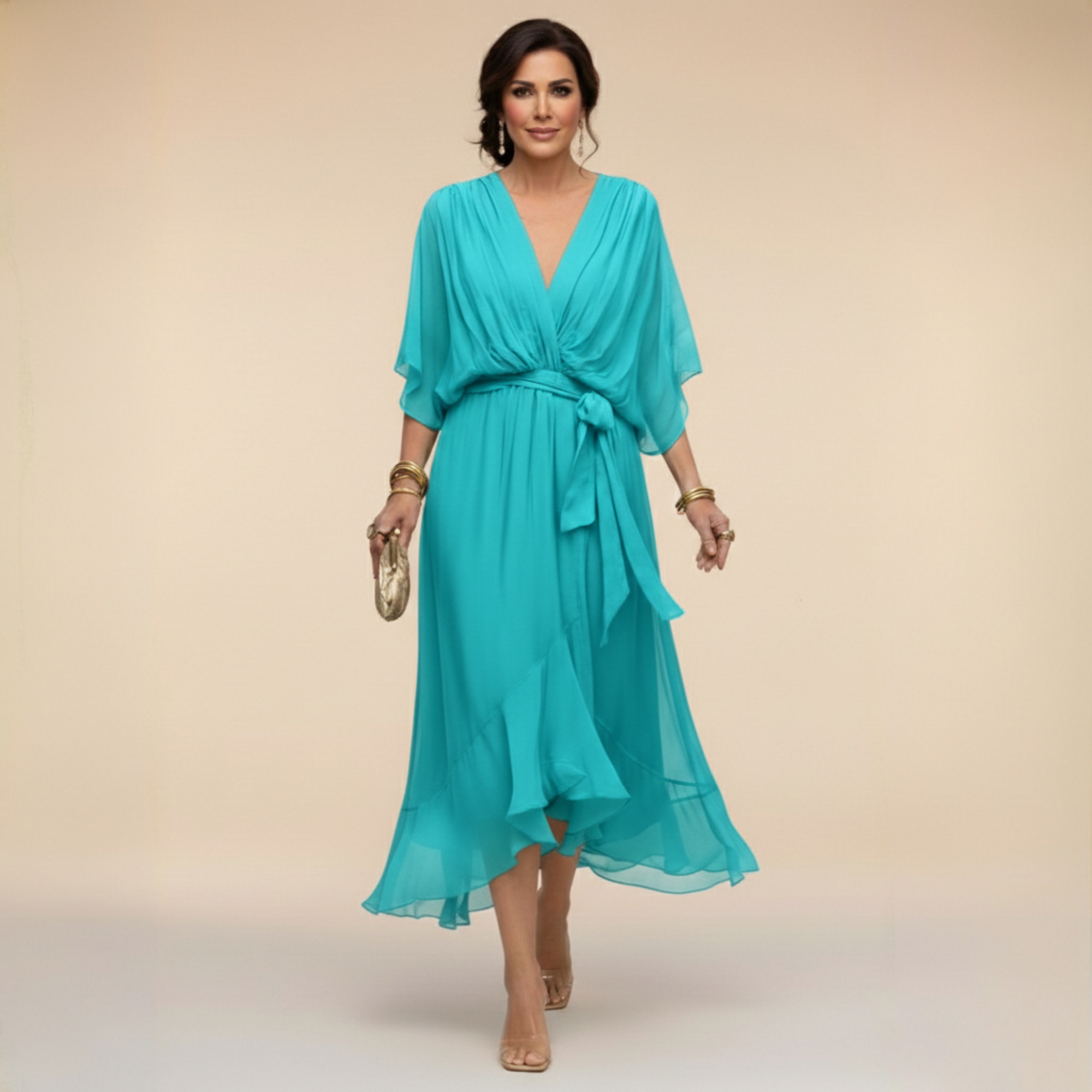 Monica – Vestido de chiffon con escote en V