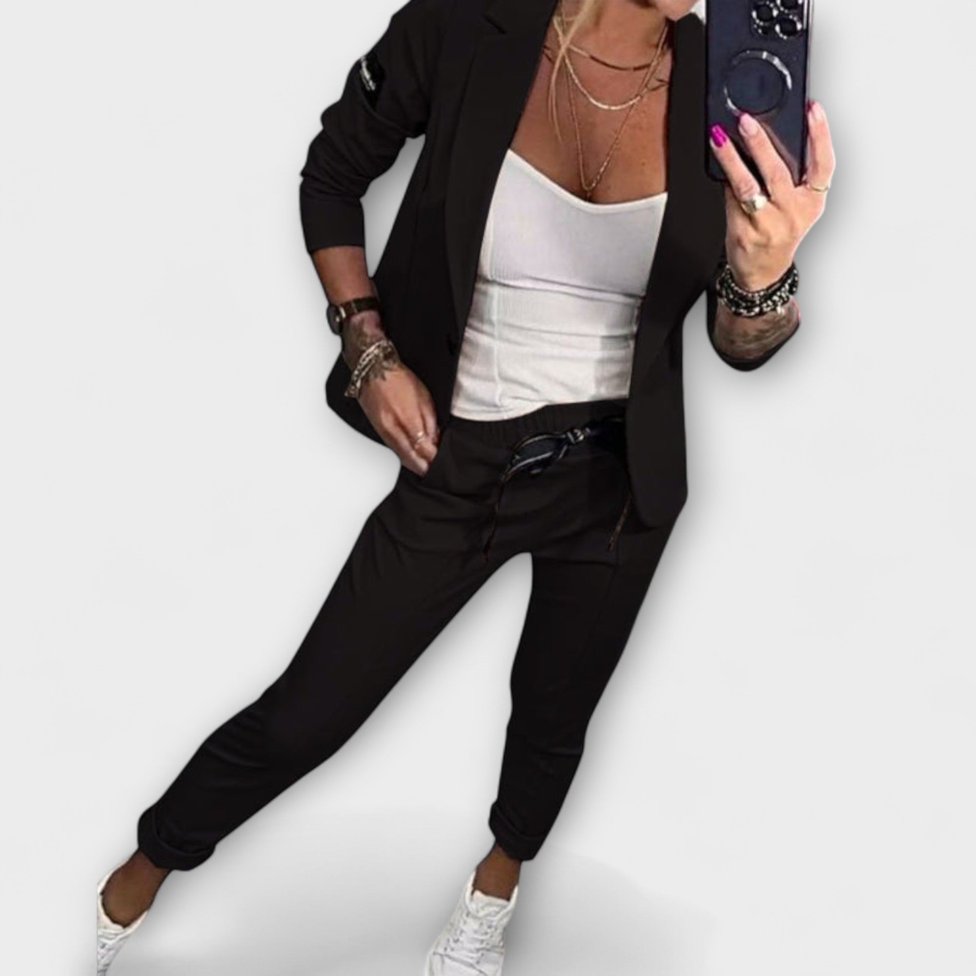 Malou - Conjunto Coordinado de Top, Abrigo y Pantalones