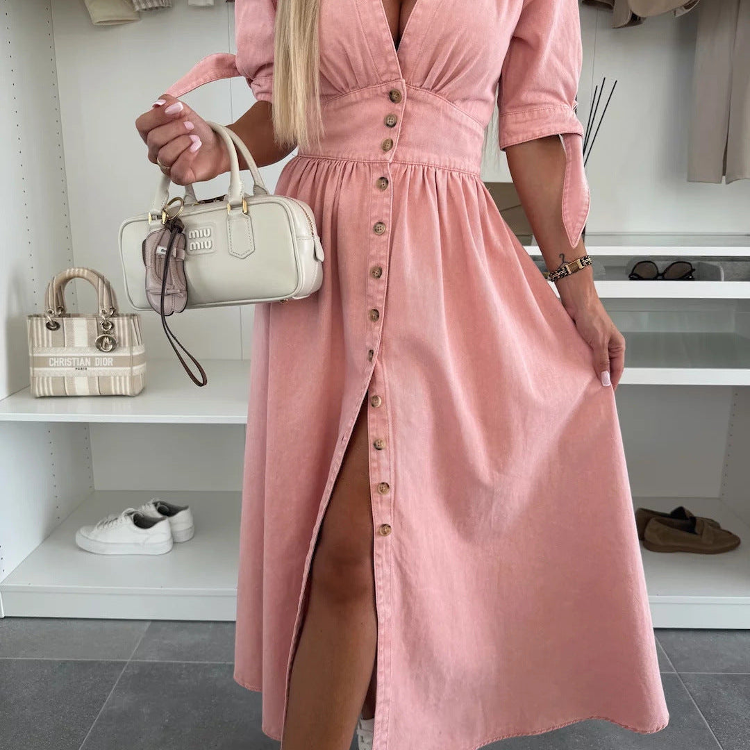 RIVIERA vestido — vestido largo con cierre estilo denim