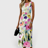 Carmina - Vestido Midi Floral Sin Mangas en Técnica Acuarela