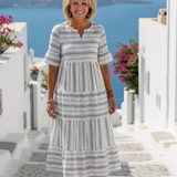Maëlys | Midikleid mit Streifen und kurzen Ärmeln