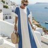 Noémie | Bicolor Maxikleid mit kurzen Ärmeln