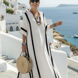 Inès | Maxikleid mit kurzen Ärmeln in Streifen