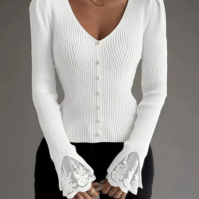 Amara | Rebrasta majica sa čipkom