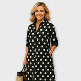 Moderna Camisa Vestido con Cuello y Mangas de Tres Cuartos