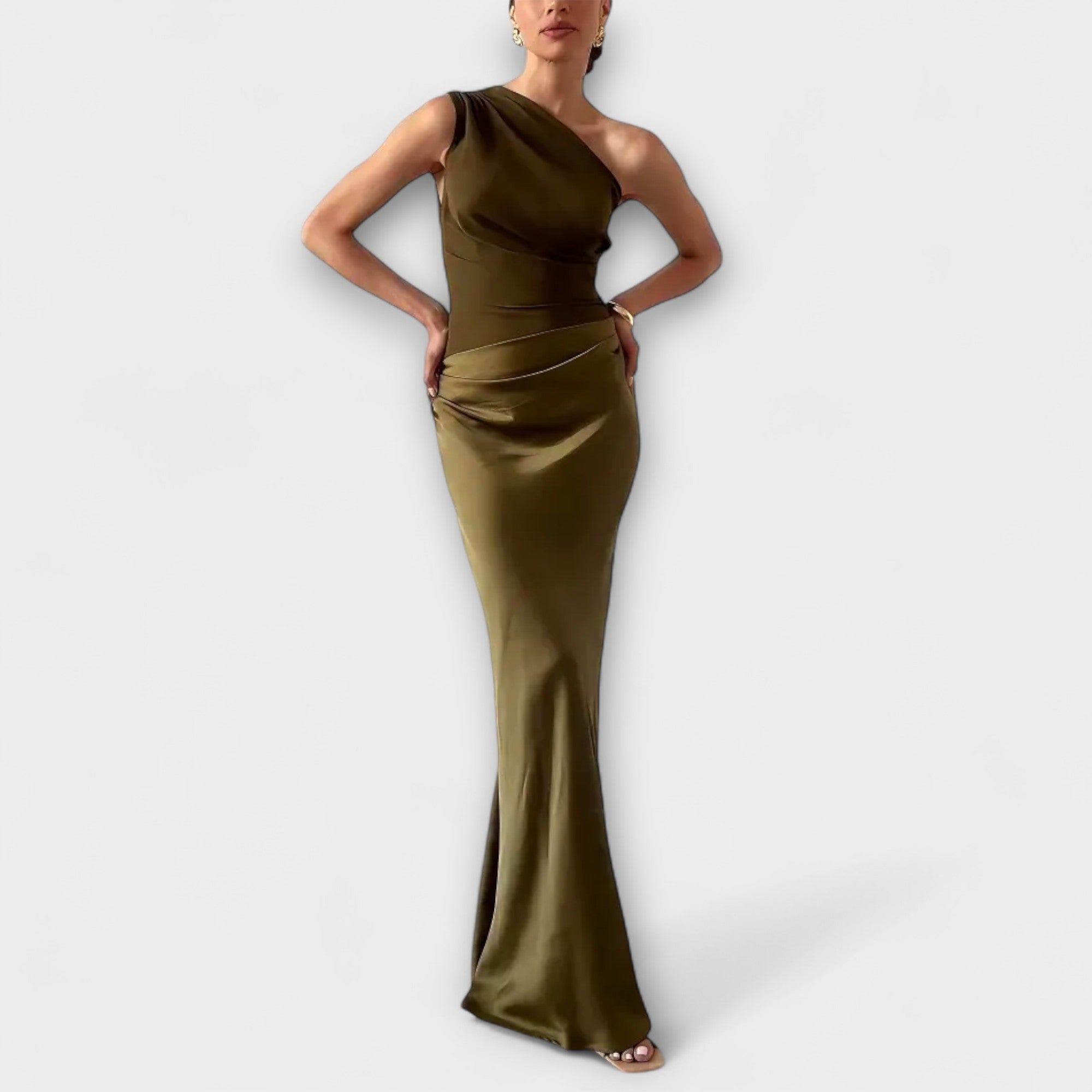 Elegante Vestido Maxi Plisado con un Hombro
