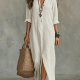 Soline - Vestido maxi relajado con escote en V y botones