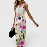 Carmina - Vestido Midi Floral Sin Mangas en Técnica Acuarela