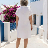 Gabrielle | Midi-Kleid mit kurzen Ärmeln und Fronttasche
