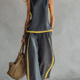 Ursula – Conjunto de chaleco y pantalones en estilo chic-casual con acabados bicolores