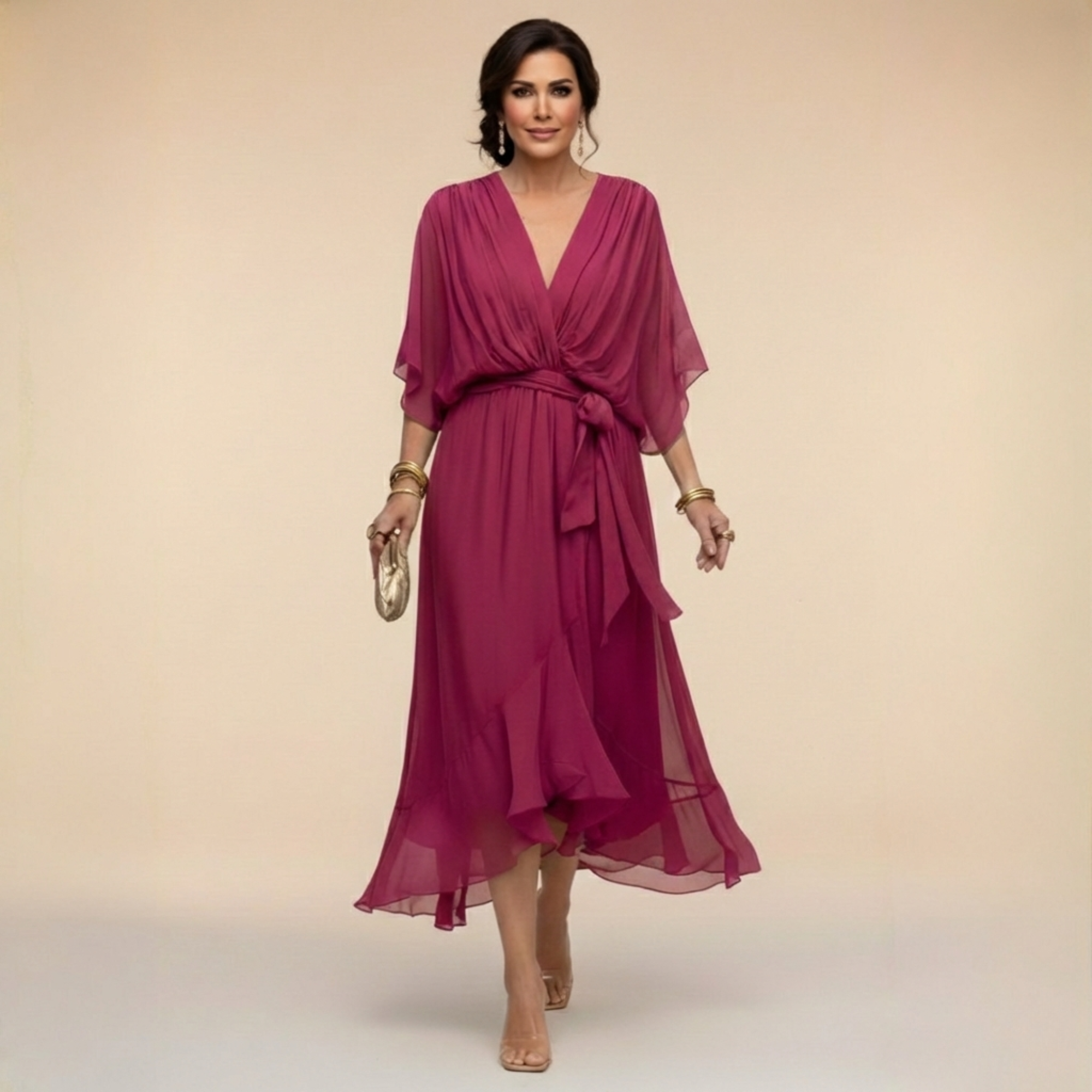 Monica – Vestido de chiffon con escote en V