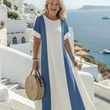 Noémie | Bicolor Maxikleid mit kurzen Ärmeln