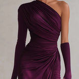 Rosalia - Elegantna duga ljubičasta seksi haljina na jedno rame