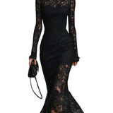 Veronika | Crna čipkana maksi haljina