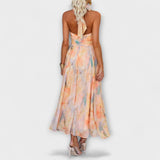 Vestido maxi con estampado de acuarela y tirantes
