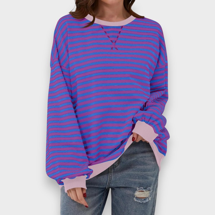 Alma | Sudadera Casual de Manga Larga, Escote Redondo y Patrón a Rayas