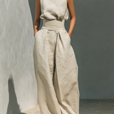 Maria – Minimalistisches Set aus Baumwolle und Leinen mit Top und weiten Hosen