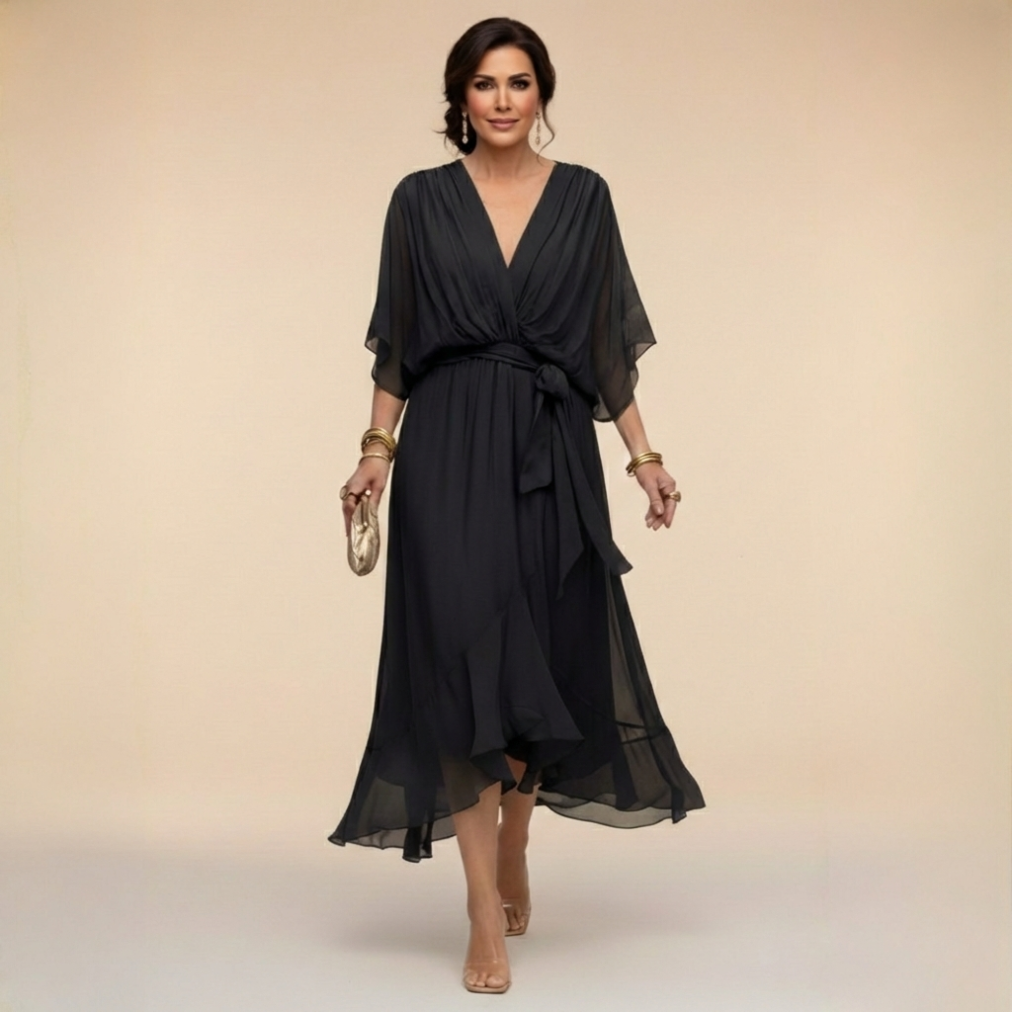 Monica – Vestido de chiffon con escote en V
