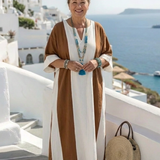 Sarah | Bicolor Maxikleid mit kurzen Ärmeln