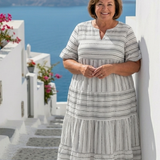 Maëlys | Midikleid mit Streifen und kurzen Ärmeln