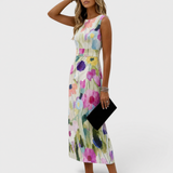Carmina - Vestido Midi Floral Sin Mangas en Técnica Acuarela
