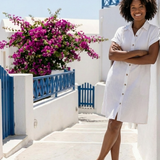 Gabrielle | Midi-Kleid mit kurzen Ärmeln und Fronttasche
