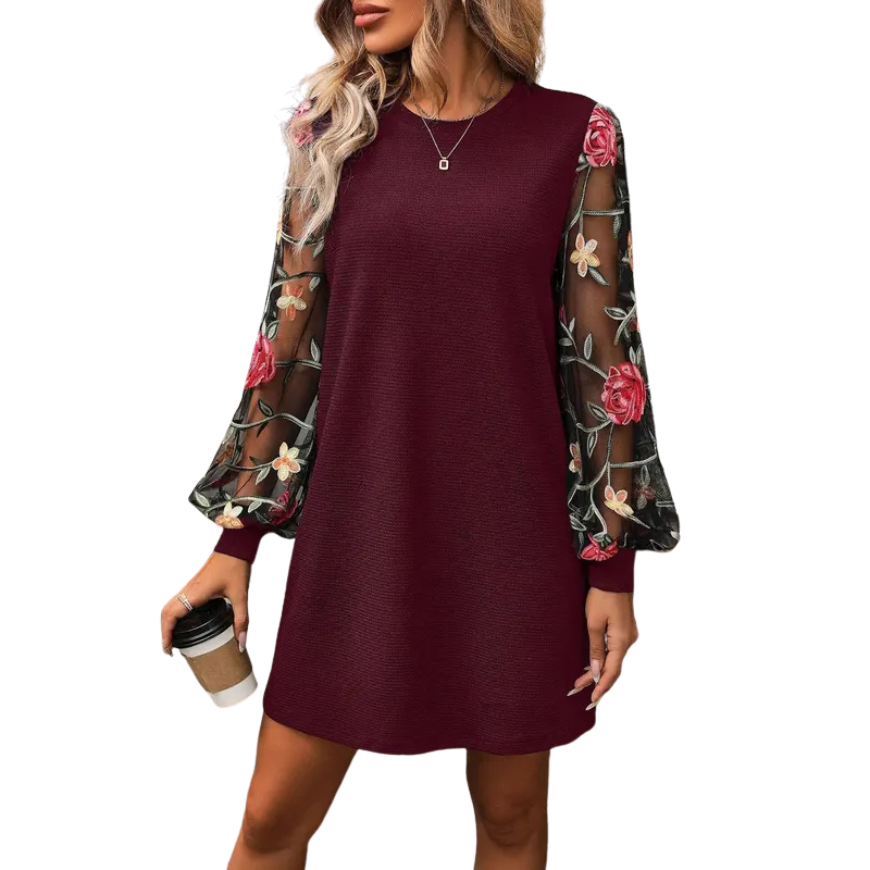 LUCY – Vestido con mangas obispo y bordado floral