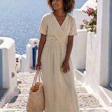 Ambre | Midi-Wickelkleid mit kurzen V-Ärmeln