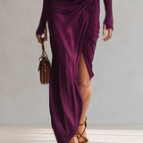 Rosalia - Elegantna duga ljubičasta seksi haljina na jedno rame