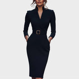 Jana | Vestido Negro Elegante con Cinturón