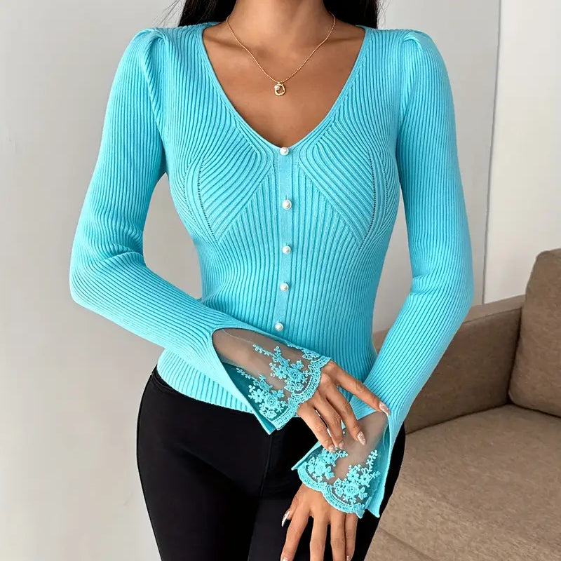 Amara | Rebrasta majica sa čipkom