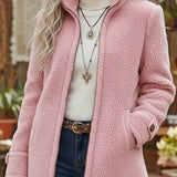 Chanelle | Jakna sa punim rajsferšlusom, efekat jagnjeće vune, sa uspravnom kragnom