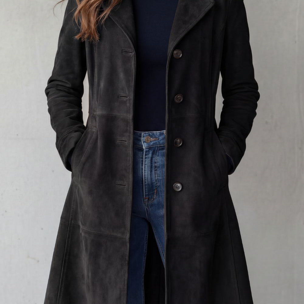 Delvienne – Vintage završna obrada od brušene kože – Dugi kaput