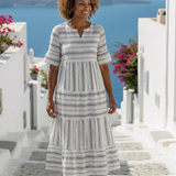 Maëlys | Midikleid mit Streifen und kurzen Ärmeln