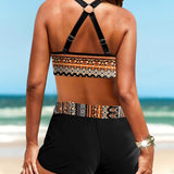 Maryan - Bikini mit geometrischem Muster und hochgeschnittenem elastischem Bund