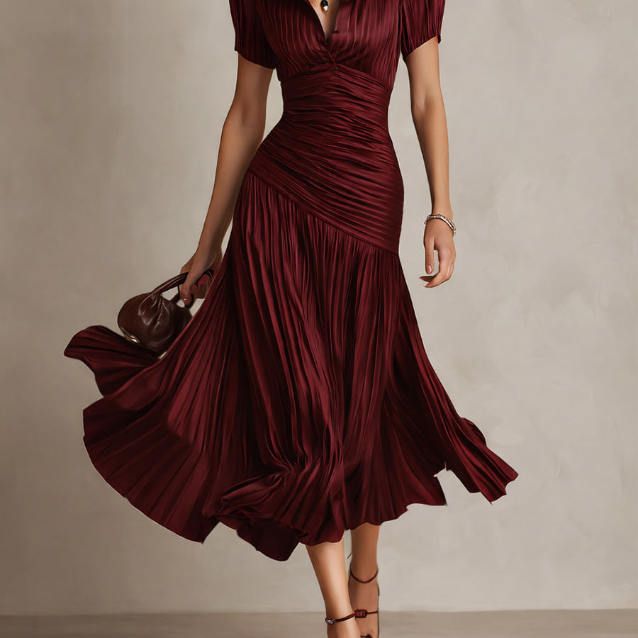 Manon - Vestido midi satinado a rayas retro