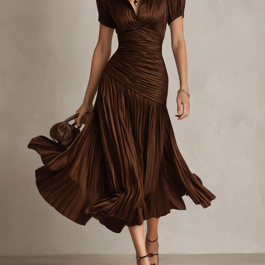Manon - Vestido midi satinado a rayas retro