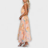 Vestido maxi con estampado de acuarela y tirantes
