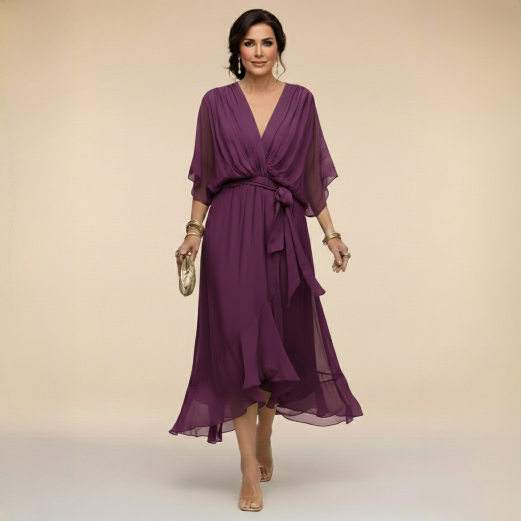 Monica – Vestido de chiffon con escote en V