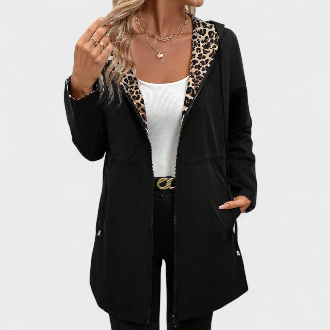 Evie | Abrigo reversible con capucha y estampado de leopardo