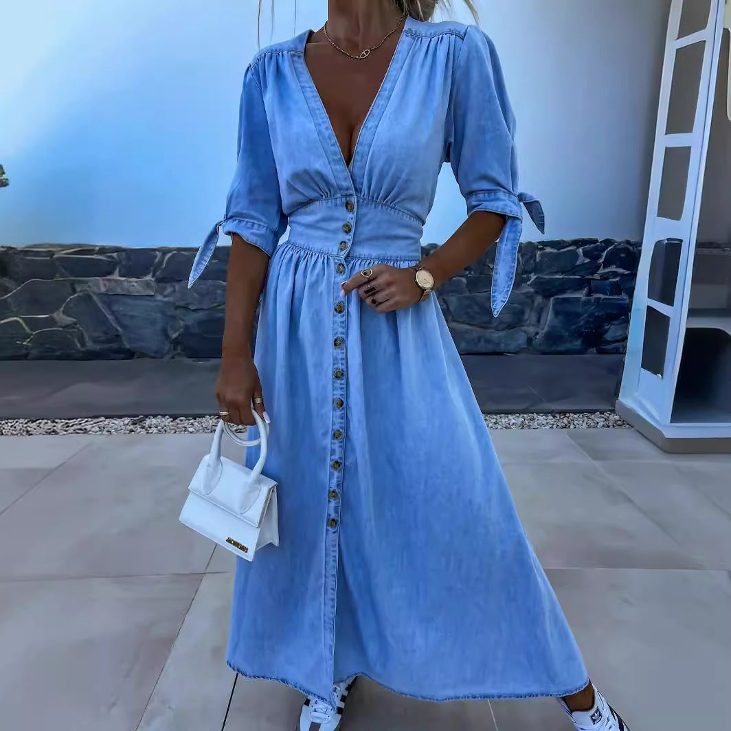 RIVIERA vestido — vestido largo con cierre estilo denim