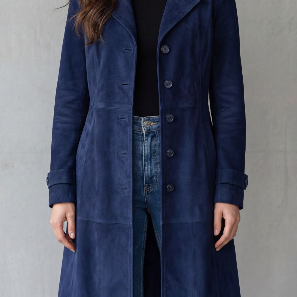 Delvienne – Vintage završna obrada od brušene kože – Dugi kaput