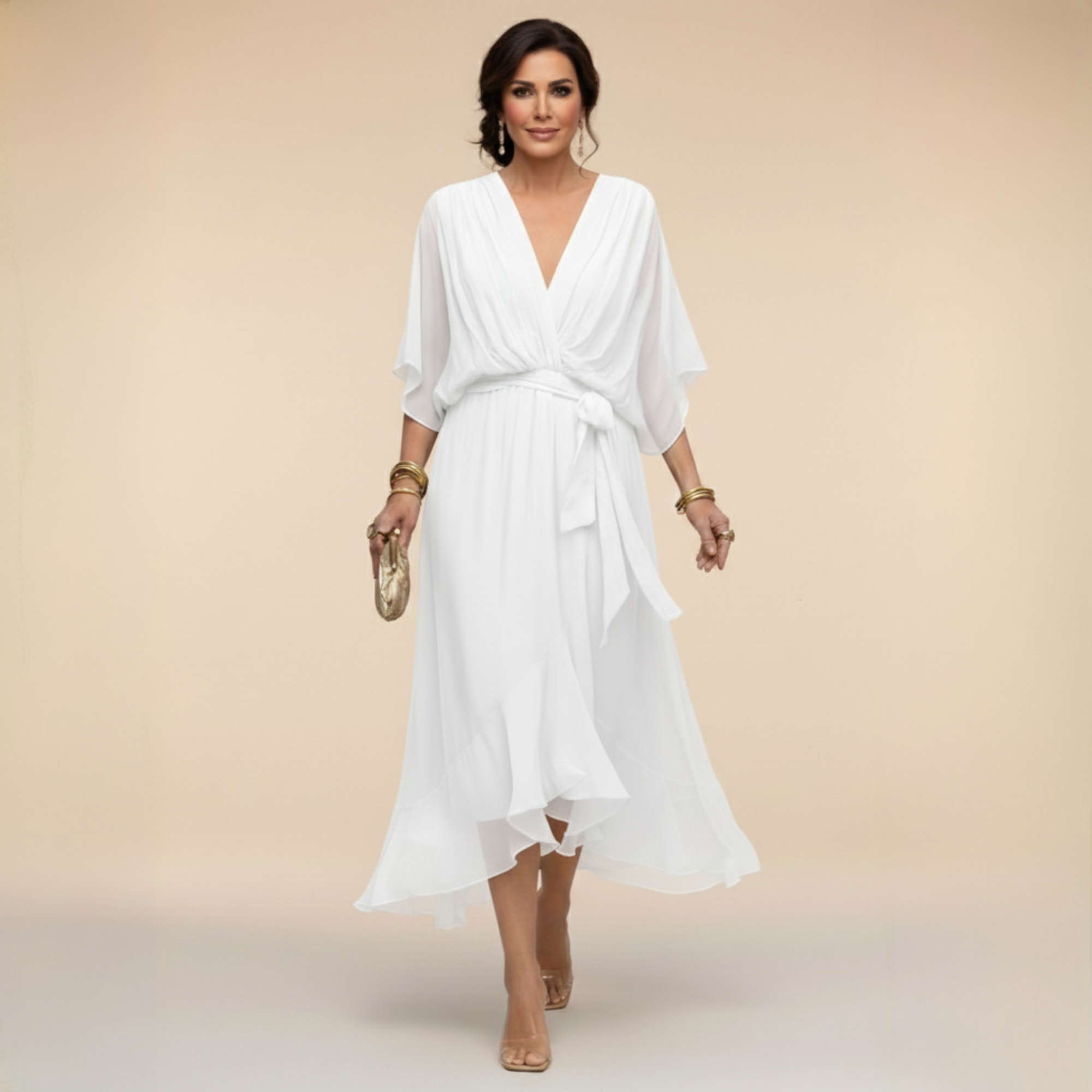 Monica – Vestido de chiffon con escote en V