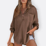 Inês - Leichte Tunika-Bluse mit V-Ausschnitt und Knöpfen