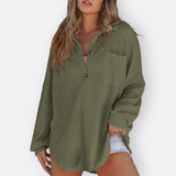 Inês - Leichte Tunika-Bluse mit V-Ausschnitt und Knöpfen