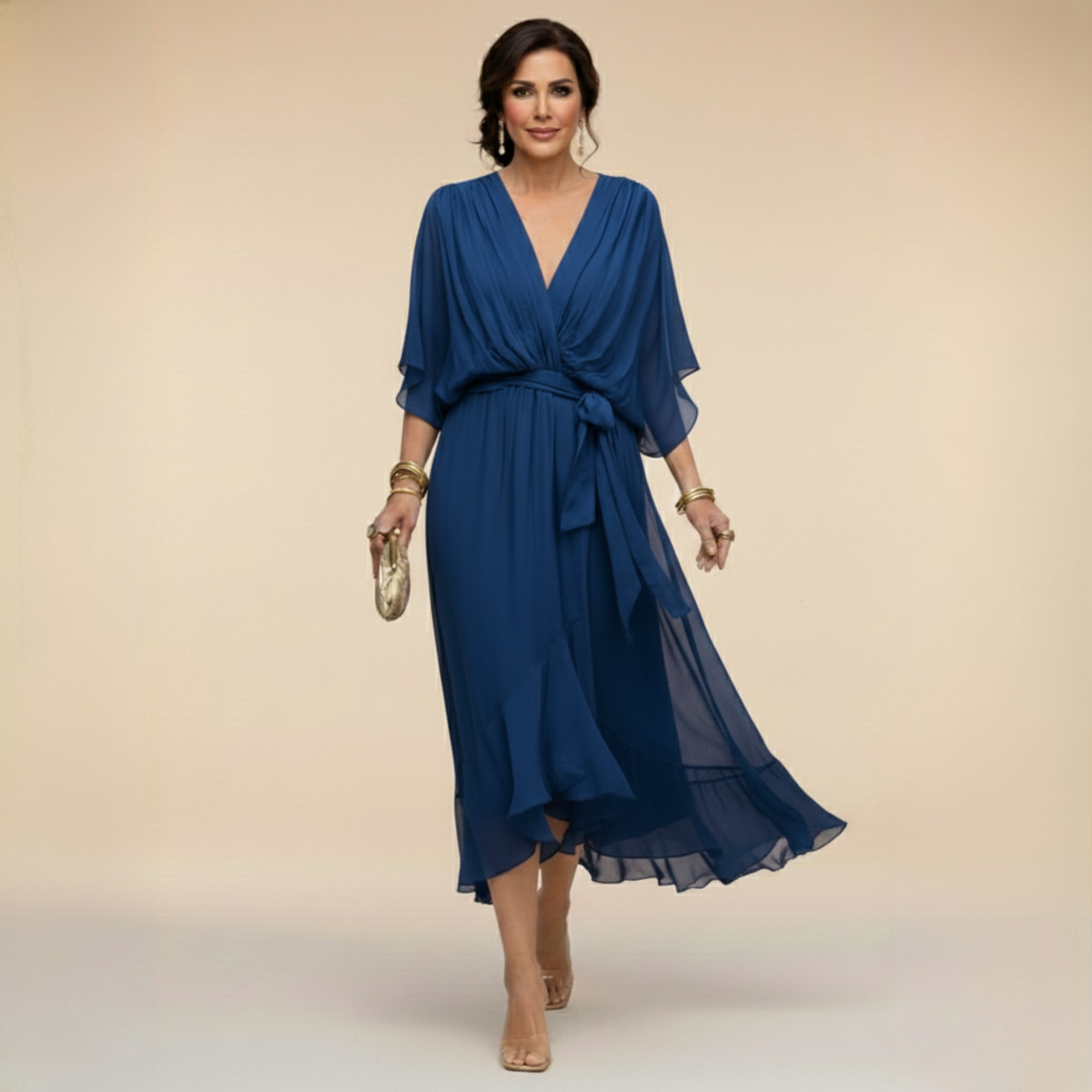 Monica – Vestido de chiffon con escote en V