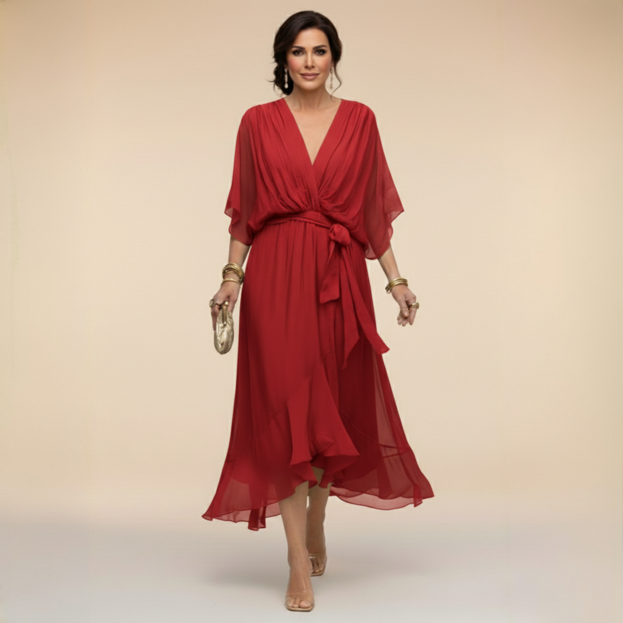 Monica – Vestido de chiffon con escote en V