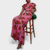 Luna - Vestido maxi con estampado floral, corte en capas y mangas acampanadas
