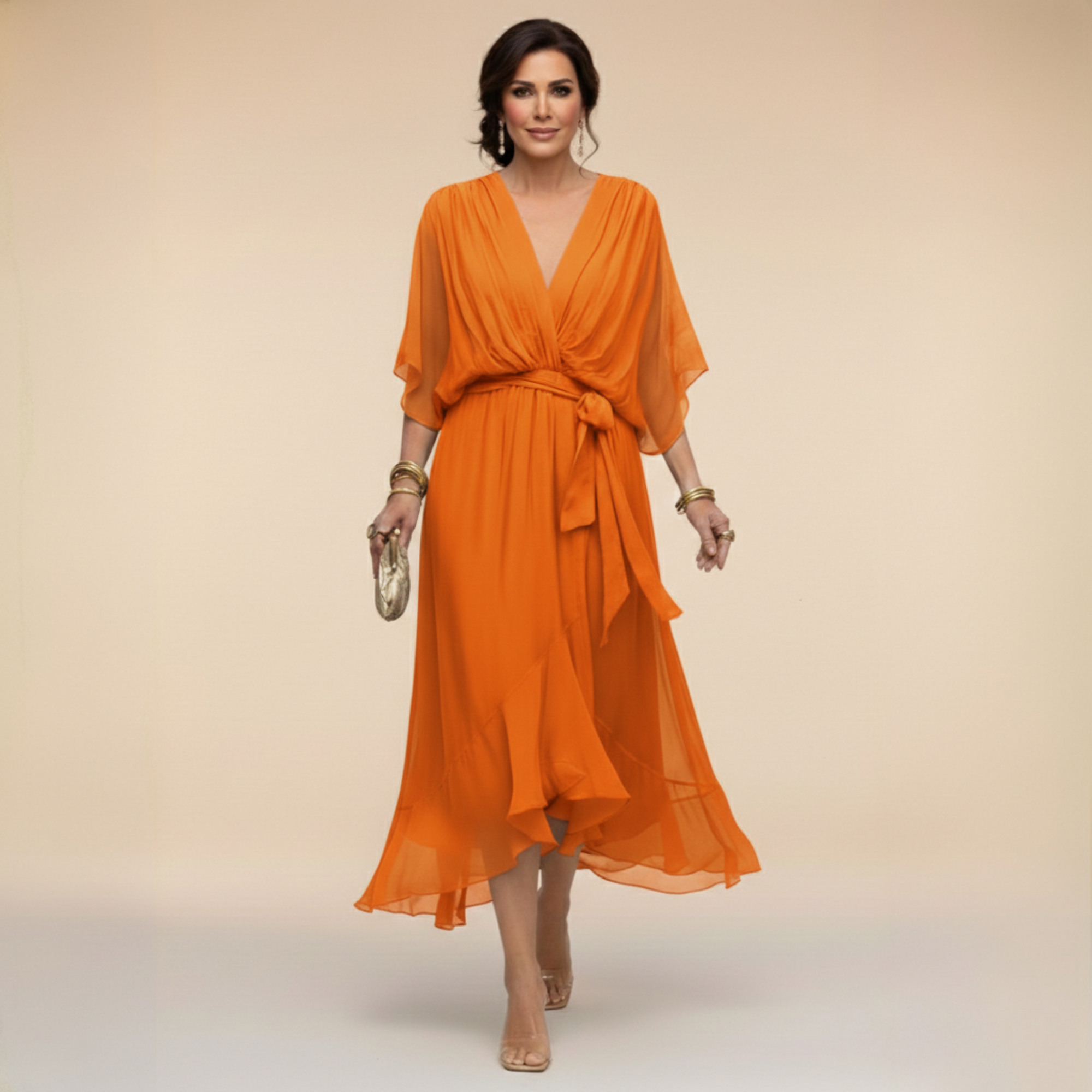 Monica – Vestido de chiffon con escote en V